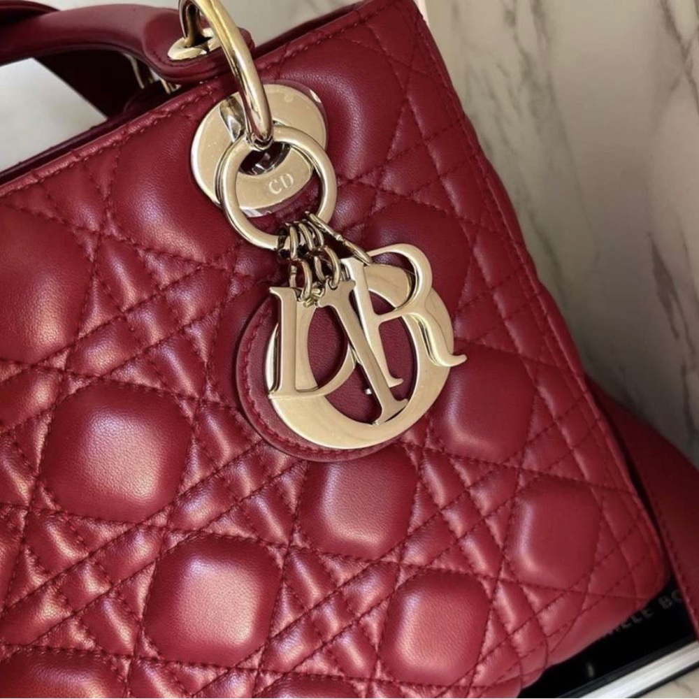 Christian Dior Lady dior medium bag lipstick red lambskin cannage quilted - Picture 8 of 9